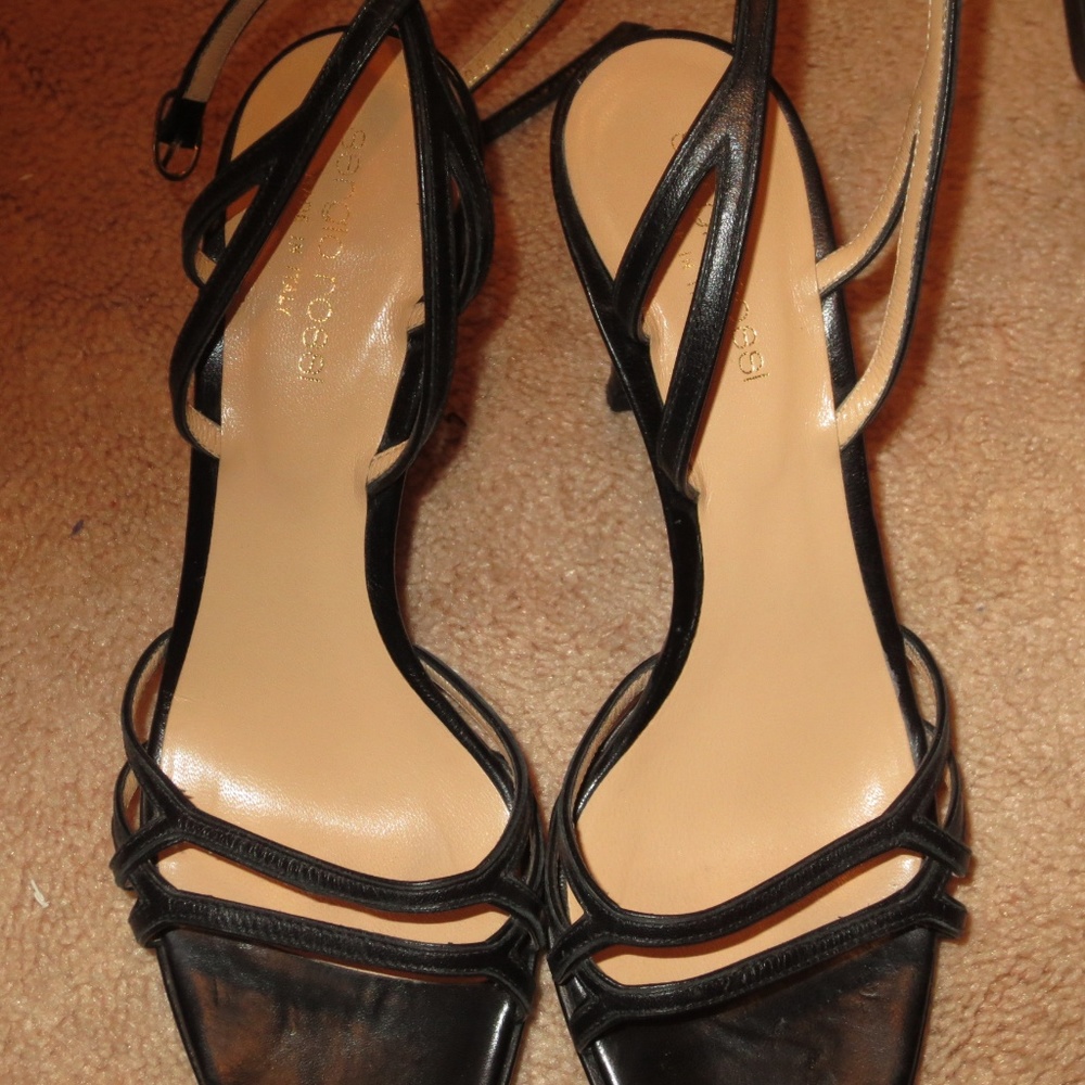 Worn SERGIO ROSSI Black Thin Strap Sandal Heels - Picture 6 of 7
